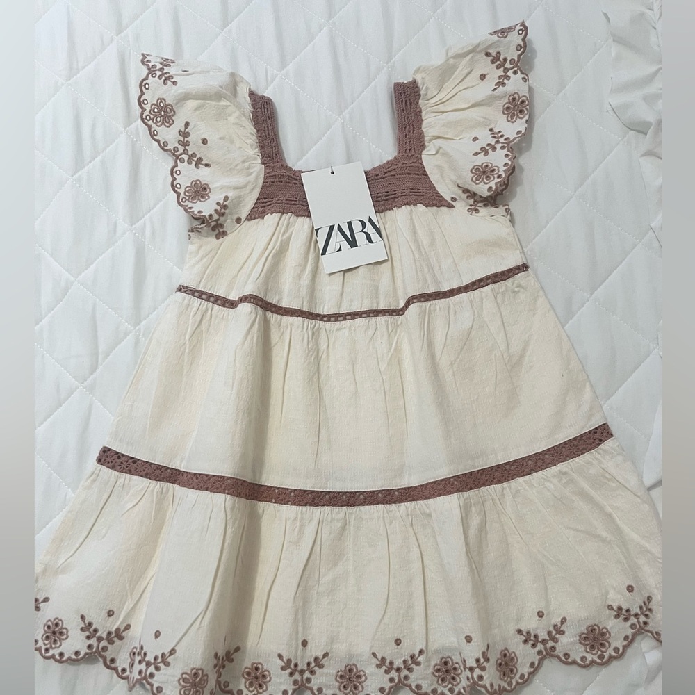 Zara Toddler Dress in Cream and Brown